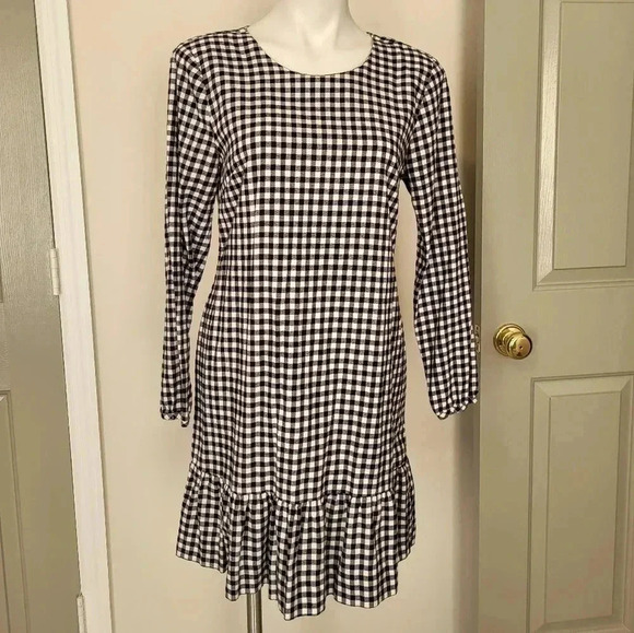 J.Crew Black/White Gingham Flannel Ruffle Bow Back Dress(S) - Picture 2 of 11